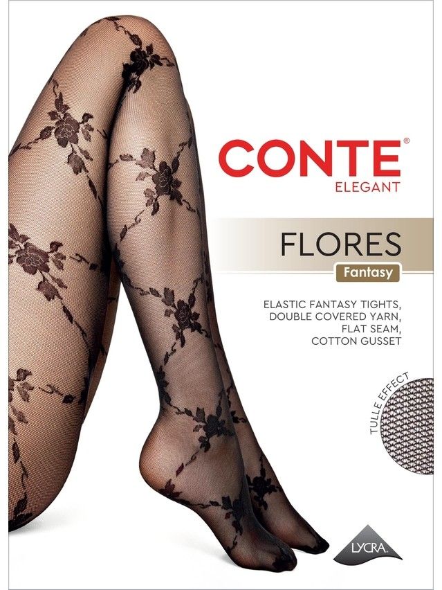 Rajstopy damskie CONTE ELEGANT FLORES, r.2, nero - 5
