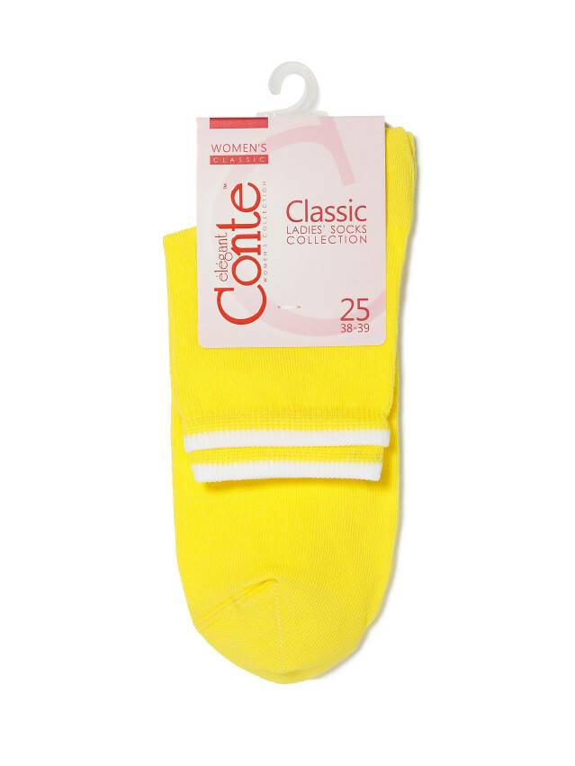 Skarpety damskie CLASSIC, bawełna (dekoracyjna gumka) 7С-32СП, r. 23, 010 żółty - 3