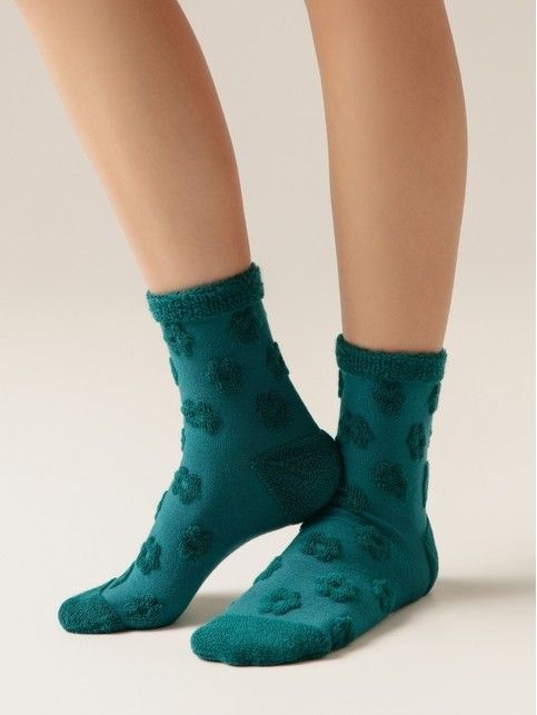 Skarpetki damskie z kwiatowym wzorem 3D frotte