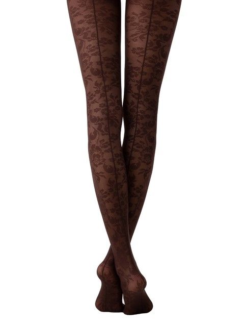 Rajstopy z imitacją szwu z tyłu i kwiatowym wzorem LACE Lycra®