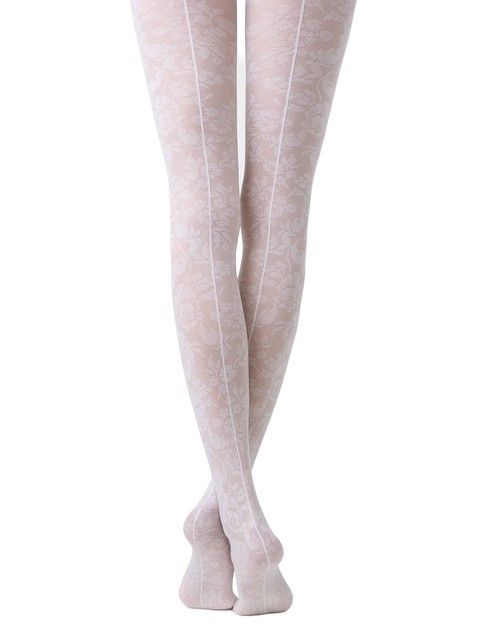 Rajstopy z imitacją szwu z tyłu i kwiatowym wzorem LACE Lycra®