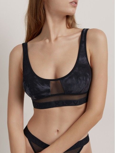 Bustier z prążkowanej bawełny i elastycznej siateczki RIB WITH MESH LBE 2492