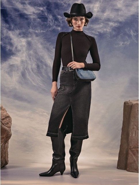 Джинсовая юбка-midi с разрезом и необработанным краем CON-686