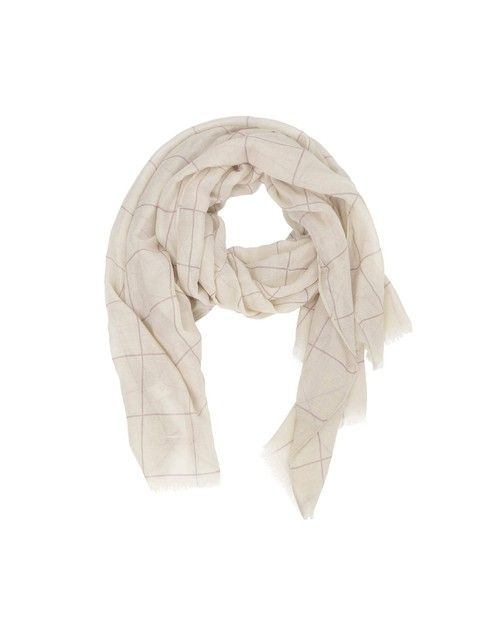 Jasny beż szalik w kratę CS012