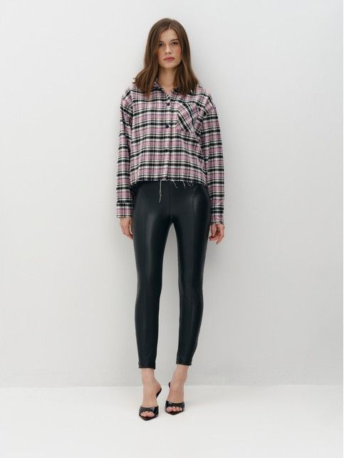 Леггинсы из экокожи на флисе с рельефными швами и кокеткой LLG 3213 - kup w sklepie internetowym Conte