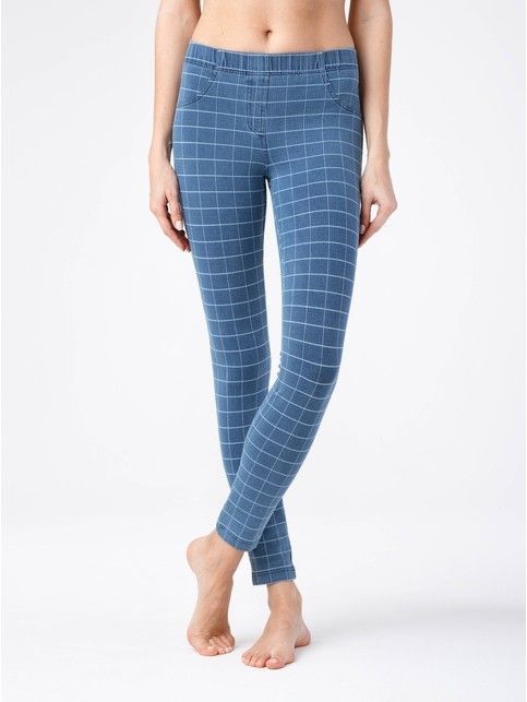 Modne jegginsy denim w kratę ASTRID
