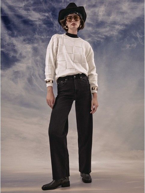 Джинсы wide leg с эффектом потертости и необработанным краем CON-718