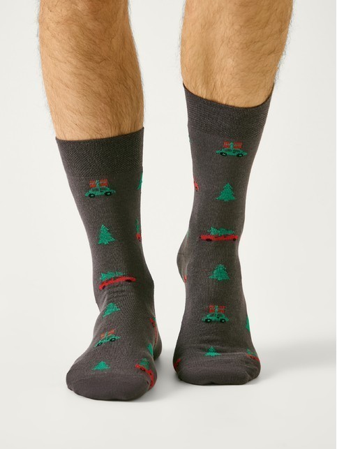 Мужские носки с рисунком «Новогодний маршрут» зимняя коллекция