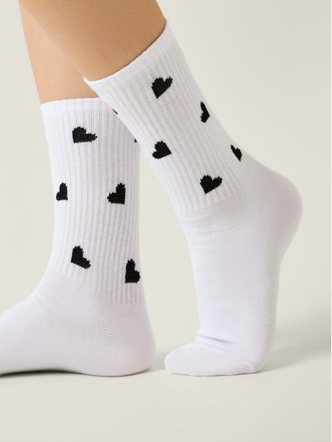 Удлинённые белые носки ACTIVE из хлопка с рисунком «сердечки»