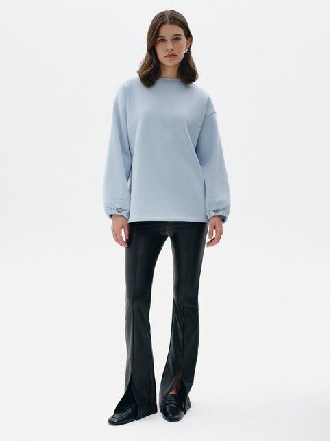 Брюки-клёш из экокожи с разрезами и рельефными швами LBK 3215 - kup w sklepie internetowym Conte