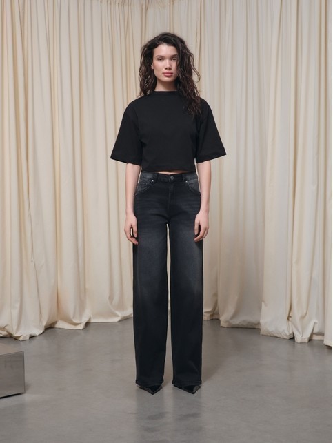 Чёрные джинсы wide leg с дополнительной петлёй для кастомизаций CON-800
