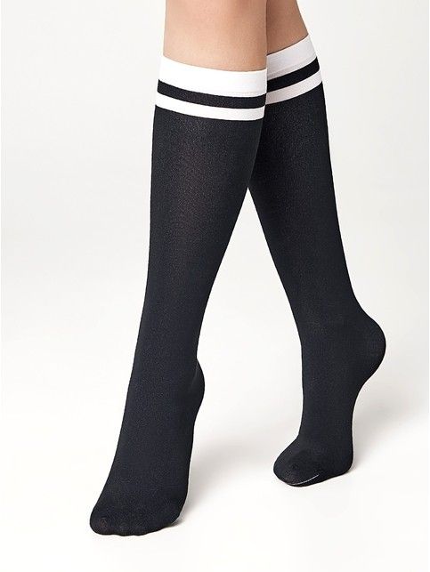 Плотные гольфы из микрофибры с контрастными полосами MODE